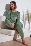 Standart Fit Bisiklet Yaka Yumuşak Kadife Kadın Pijama Takımı 6094202 MİNT