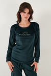 Standart Fit Bisiklet Yaka Yumuşak Kadife Kadın Pijama Takımı 6094201 NEFTİ