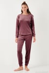Standart Fit Bisiklet Yaka Yumuşak Kadife Kadın Pijama Takımı 6094201 PUDRA