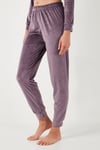 Standart Fit Bisiklet Yaka Yumuşak Kadife Kadın Pijama Takımı 6094202 LİLA