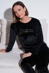Standart Fit Bisiklet Yaka Yumuşak Kadife Kadın Pijama Takımı 6094202 SİYAH