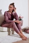 Standart Fit Bisiklet Yaka Yumuşak Kadife Kadın Pijama Takımı 6094201 PUDRA