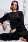 Standart Fit Bisiklet Yaka Yumuşak Kadife Kadın Pijama Takımı 6094201 SİYAH