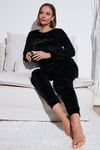 Standart Fit Bisiklet Yaka Yumuşak Kadife Kadın Pijama Takımı 6094202 SİYAH