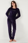 Standart Fit Bisiklet Yaka Yumuşak Kadife Kadın Pijama Takımı 6094201 KOYU MOR
