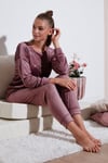 Standart Fit Bisiklet Yaka Yumuşak Kadife Kadın Pijama Takımı 6094201 PUDRA