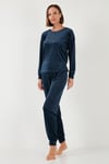 Standart Fit Bisiklet Yaka Yumuşak Kadife Kadın Pijama Takımı 6094201 LACİVERT