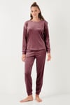 Standart Fit Bisiklet Yaka Yumuşak Kadife Kadın Pijama Takımı 6094201 PUDRA