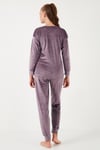 Standart Fit Bisiklet Yaka Yumuşak Kadife Kadın Pijama Takımı 6094202 LİLA