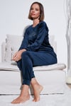 Standart Fit Bisiklet Yaka Yumuşak Kadife Kadın Pijama Takımı 6094201 LACİVERT
