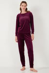 Standart Fit Bisiklet Yaka Yumuşak Kadife Kadın Pijama Takımı 6094202 MOR