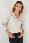 Standart Fit Çizgili Yumuşak Dokulu Crop Triko Kadın Hırka 4615551 TAŞ