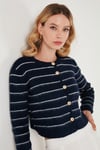 Standart Fit Çizgili Yumuşak Dokulu Crop Triko Kadın Hırka 4615551 LACİVERT