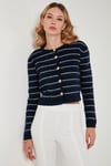 Standart Fit Çizgili Yumuşak Dokulu Crop Triko Kadın Hırka 4615551 LACİVERT
