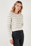 Standart Fit Çizgili Yumuşak Dokulu Crop Triko Kadın Hırka 4615551 TAŞ