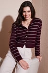 Standart Fit Çizgili Yumuşak Dokulu Crop Triko Kadın Hırka 4615551 BORDO