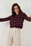 Standart Fit Çizgili Yumuşak Dokulu Crop Triko Kadın Hırka 4615551 BORDO