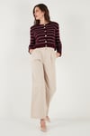 Standart Fit Çizgili Yumuşak Dokulu Crop Triko Kadın Hırka 4615551 BORDO