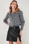 Standart Fit Çizgili Yumuşak Dokulu Crop Triko Kadın Hırka 4615551 GRİ
