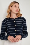 Standart Fit Çizgili Yumuşak Dokulu Crop Triko Kadın Hırka 4615551 LACİVERT