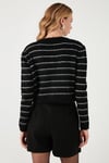 Standart Fit Çizgili Yumuşak Dokulu Crop Triko Kadın Hırka 4615551 SİYAH