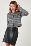 Standart Fit Çizgili Yumuşak Dokulu Crop Triko Kadın Hırka 4615551 GRİ