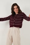 Standart Fit Çizgili Yumuşak Dokulu Crop Triko Kadın Hırka 4615551 BORDO