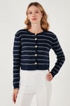 Standart Fit Çizgili Yumuşak Dokulu Crop Triko Kadın Hırka 4615551 LACİVERT