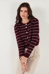 Standart Fit Çizgili Yumuşak Dokulu Crop Triko Kadın Hırka 4615551 BORDO