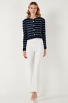 Standart Fit Çizgili Yumuşak Dokulu Crop Triko Kadın Hırka 4615551 LACİVERT