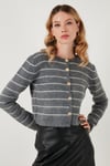 Standart Fit Çizgili Yumuşak Dokulu Crop Triko Kadın Hırka 4615551 GRİ