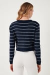 Standart Fit Çizgili Yumuşak Dokulu Crop Triko Kadın Hırka 4615551 LACİVERT