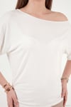 Standart Fit Drape Detaylı Yarasa Kol Kadın T Shirt 5866962 EKRU