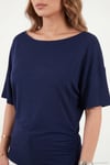 Standart Fit Drape Detaylı Yarasa Kol Kadın T Shirt 5866962 LACİVERT