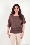 Standart Fit Drape Detaylı Yarasa Kol Kadın T Shirt 5866962 KAHVE