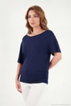 Standart Fit Drape Detaylı Yarasa Kol Kadın T Shirt 5866962 LACİVERT
