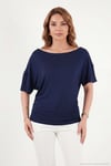 Standart Fit Drape Detaylı Yarasa Kol Kadın T Shirt 5866962 LACİVERT