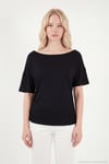Standart Fit Drape Detaylı Yarasa Kol Kadın T Shirt 5866962 SİYAH