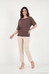 Standart Fit Drape Detaylı Yarasa Kol Kadın T Shirt 5866962 KAHVE