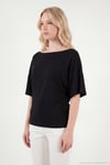 Standart Fit Drape Detaylı Yarasa Kol Kadın T Shirt 5866962 SİYAH