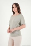 Standart Fit Drape Detaylı Yarasa Kol Kadın T Shirt 5866962 Olive