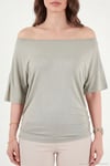 Standart Fit Drape Detaylı Yarasa Kol Kadın T Shirt 5866962 Olive