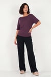 Standart Fit Drape Detaylı Yarasa Kol Kadın T Shirt 5866962 MÜRDÜM