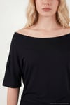 Standart Fit Drape Detaylı Yarasa Kol Kadın T Shirt 5866962 SİYAH