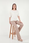 Standart Fit Drape Detaylı Yarasa Kol Kadın T Shirt 5866962 EKRU
