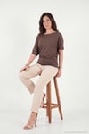 Standart Fit Drape Detaylı Yarasa Kol Kadın T Shirt 5866962 KAHVE