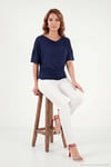 Standart Fit Drape Detaylı Yarasa Kol Kadın T Shirt 5866962 LACİVERT
