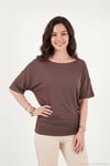 Standart Fit Drape Detaylı Yarasa Kol Kadın T Shirt 5866962 KAHVE