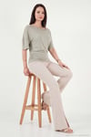Standart Fit Drape Detaylı Yarasa Kol Kadın T Shirt 5866962 Olive