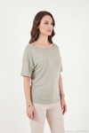Standart Fit Drape Detaylı Yarasa Kol Kadın T Shirt 5866962 Olive